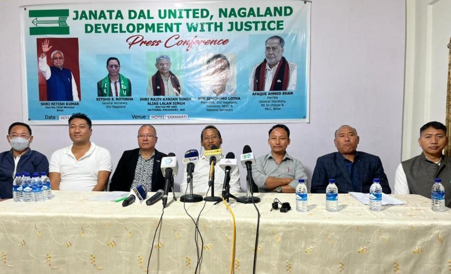 Former members of BJP Nagaland State Unit with others during press conference held at Hotel Saramati, Dimapur on November 16.